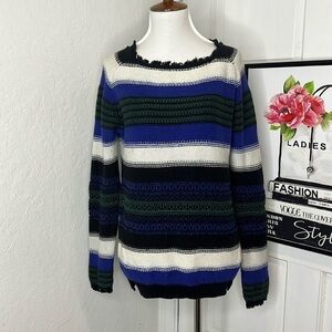 Maje Striped Knit Sweater with Fringe Size 3/40/L